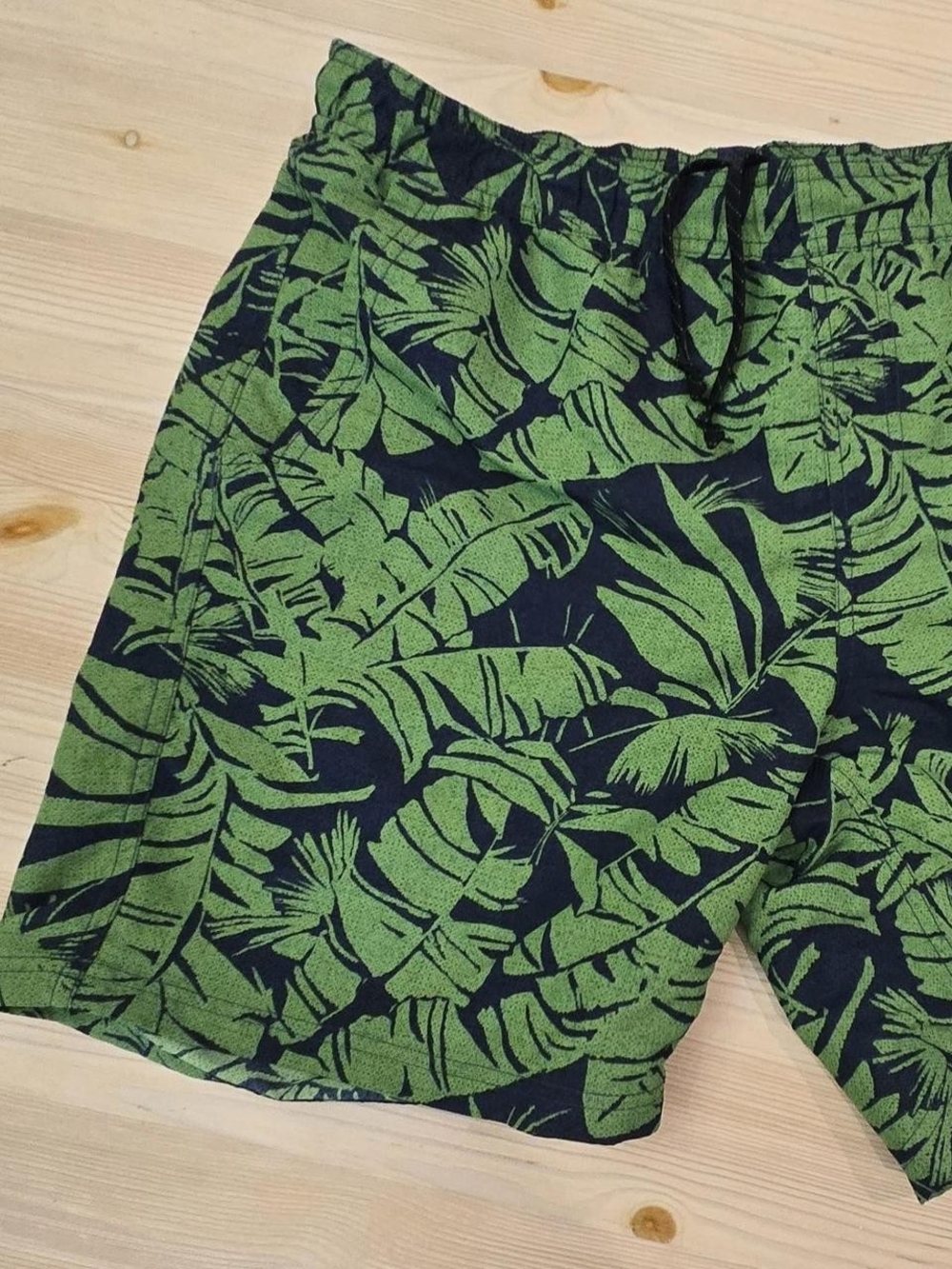 Eddie Bauer Navy and Green Tropical Leaf Swim Trunks